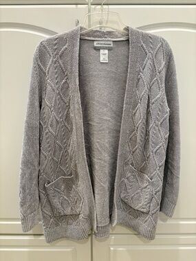 Alfred Dunner Light Gray Open-Front Cable Cardigan